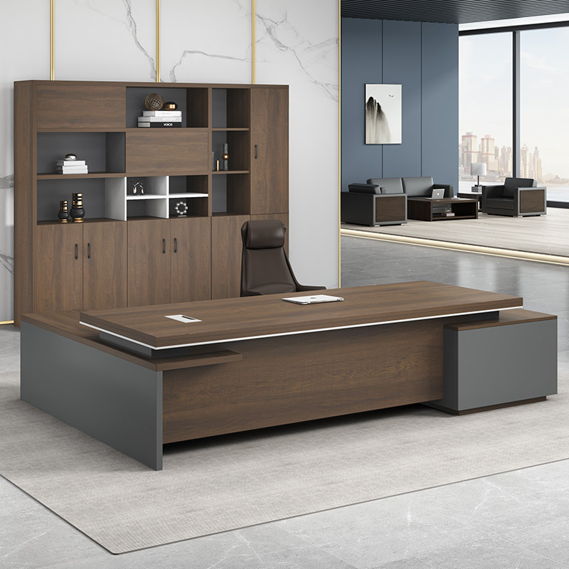老板桌总裁大气班台单人办公桌2.8米简约现代经理室桌椅组合_虎窝淘