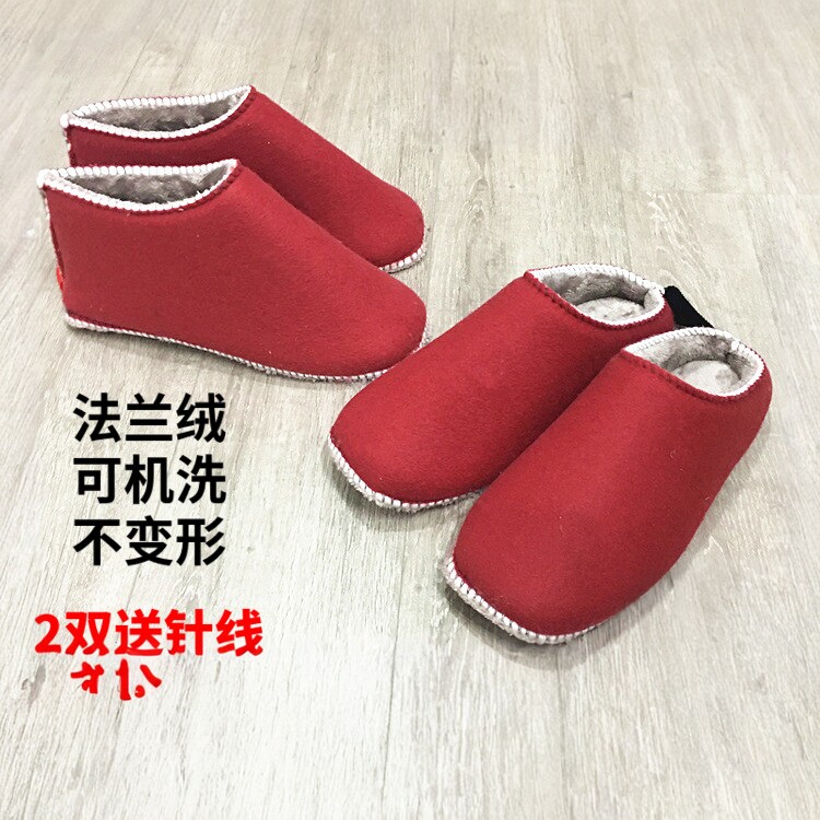 手工缝合拖鞋毛线棉鞋拖鞋高密度法兰绒锁口海绵鞋帮孺子牛鞋底