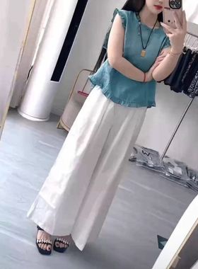 25569大爱美依缘2025夏季新绝美减龄无袖格子上衣宽松垂感长裤女