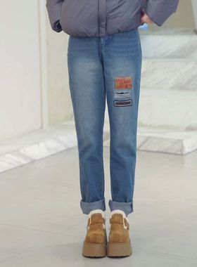 21281-1大爱美依缘2025春秋新款韩版潮流休闲直筒水洗牛仔裤显瘦