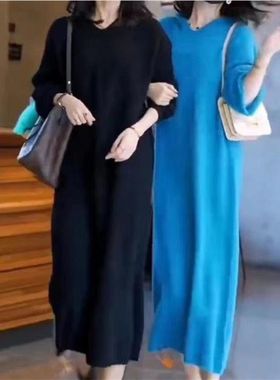 22769大爱美依缘2024秋季新款纯色连帽长款连衣裙宽松时尚显瘦女