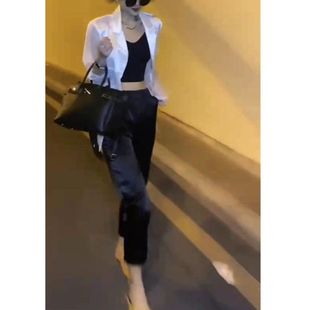 女 23021大爱美依缘2024夏季 新款 港风缎面网纱西装 防晒外套哈伦裤
