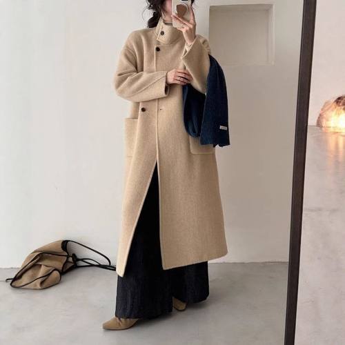 ZY9806大爱美依缘2025秋冬新款 韩系长款大衣女过膝保暖毛呢外套