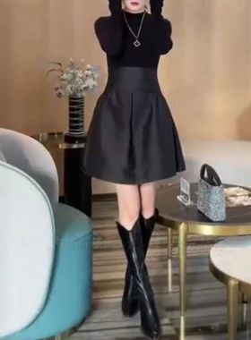 22919大爱美依缘2024秋冬新款时尚修身长袖净版小黑裙显瘦连衣裙