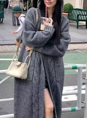 PH51828大爱美依缘2025秋季新款大衣宽松慵懒风连帽长款过膝开衫