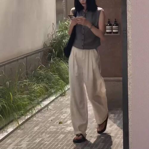 25205大爱美依缘2025夏季新款高级感无袖马甲垂感直筒休闲裤女潮