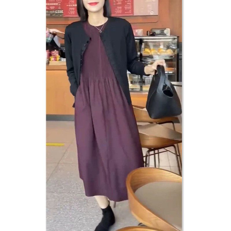 88223大爱美依缘2024春秋新款时尚无袖长款连衣裙长袖开衫外套女