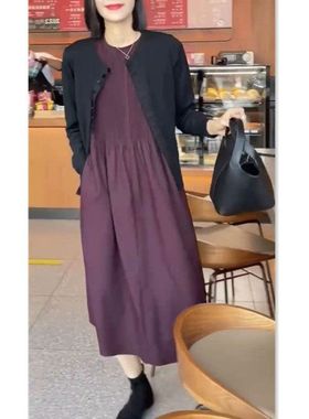 88223大爱美依缘2024春秋新款时尚无袖长款连衣裙长袖开衫外套女