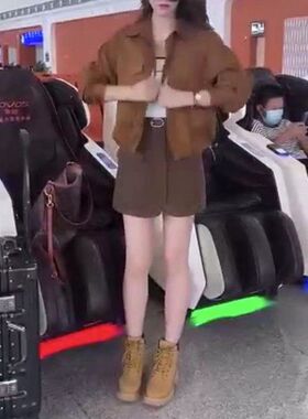 22782大爱美依缘2025秋季新款纯色翻领长袖短外套宽松显瘦简约女