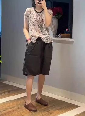 24626大爱美依缘2025新款小清新碎花圆领上衣休闲宽松五分裤女潮