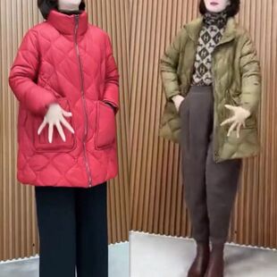 88119大爱美依缘2024冬季新款菱形格休闲宽松A字中长款棉服外套女