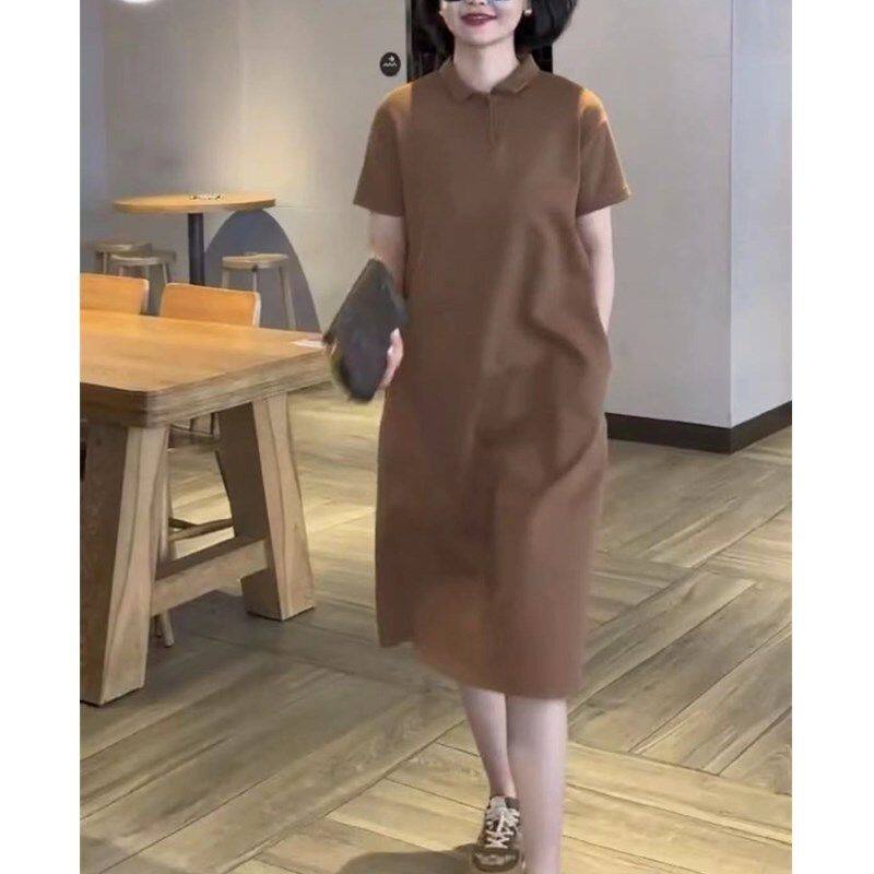23211大爱美依缘2025夏季新款polo领短袖连衣裙纯色宽松遮肉显瘦