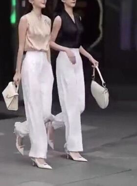88552大爱美依缘2024夏季新款无袖V领上衣高腰直筒裤时尚显瘦女装