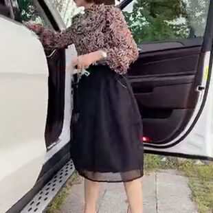 9922大爱美依缘2024秋季新款时尚长袖花衫黑色蓬蓬裙减龄显瘦女装