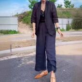 新款 韩版 简约时尚 24331大爱美依缘2024夏季 纯色外套高腰直筒裤 女