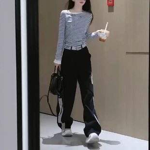 时尚 25101大爱美依缘2025春季 T恤休闲宽松卫裤 洋气条纹长袖 女 新款