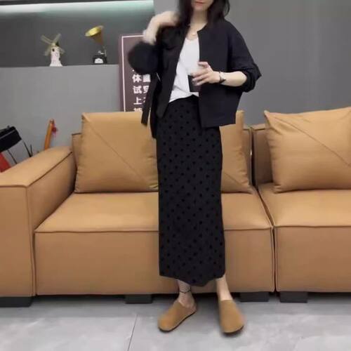 24936大爱美依缘2025秋季新款休闲宽松长袖外套高腰波点半身裙女