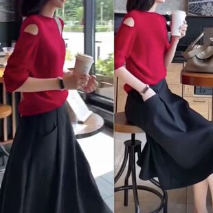 打底衫 露肩时尚 高腰半身裙女 圆领长袖 9937大爱美依缘2025秋冬新款