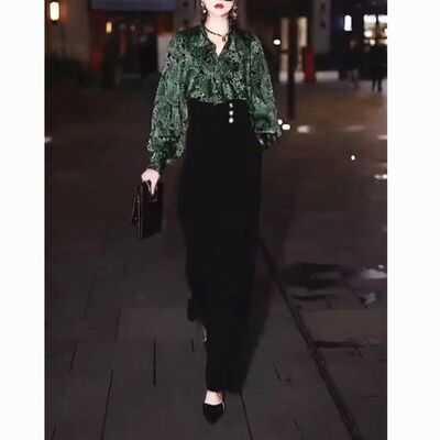 23053大爱美依缘2024春季新款荷叶领花衬衫女高腰长款时尚显瘦潮