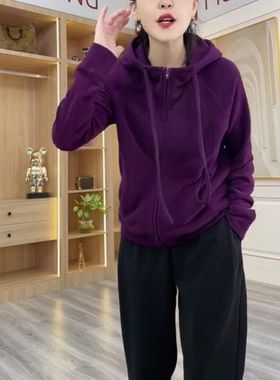 66903大爱美依缘2025秋季新款纯色连帽拉链外套休闲显瘦女上衣潮