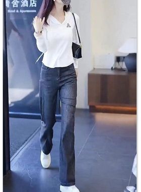 22760大爱美依缘2024秋季新款洋气连帽长袖上衣高腰直筒长裤显瘦