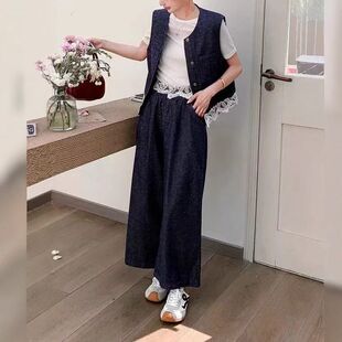 552557大爱美依缘2025新款韩版蕾丝拼接马甲阔腿裤休闲直筒裤女潮