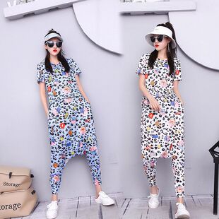 2024年春夏短袖卡通印花小猪大裆休闲套装时尚宽松垮裤两件套女潮