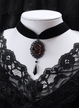 暗黑玫瑰颈链洛丽塔绒带项圈