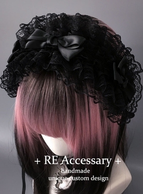 日系亚文化蕾丝发带发饰蝴蝶结lolita头饰少女洛丽塔配饰蓝色kc