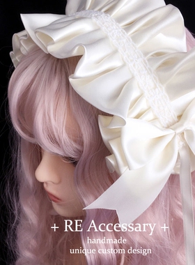 自制宽缎面蕾丝发带lolita生成色KC发箍女仆Y2K亚文化