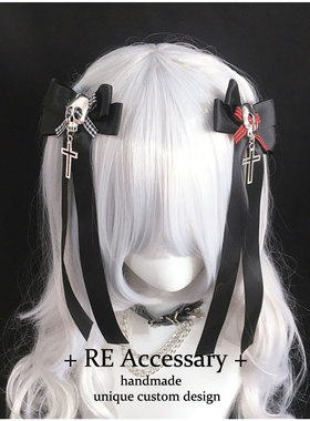 亚比文化原创y2k海盗少女骷髅暗黑朋克哥特格子蝴蝶结发饰头饰女