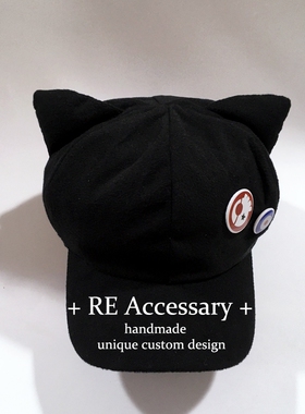 RE黑色猫耳朵棒球帽Y2K甜酷帽子EVA明日香cos鸭舌帽亚文化