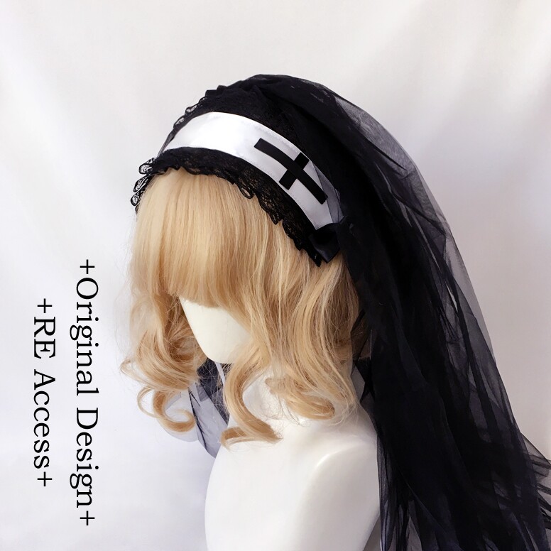 re新款 lolita暗夜圣女 教堂十字刺绣披肩头纱