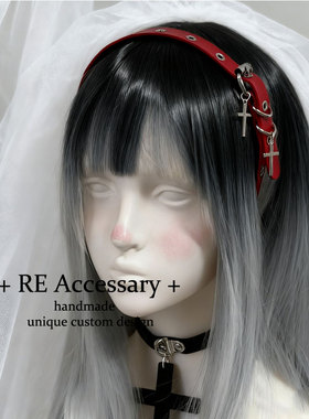 朋克十字架原创手作亚文化头箍头饰Y2K暗黑哥特辣妹百搭皮质发箍