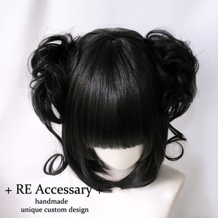 RE哥特少女Y2K双丸子发包自然蓬松丸子头假发圈ins造型假发