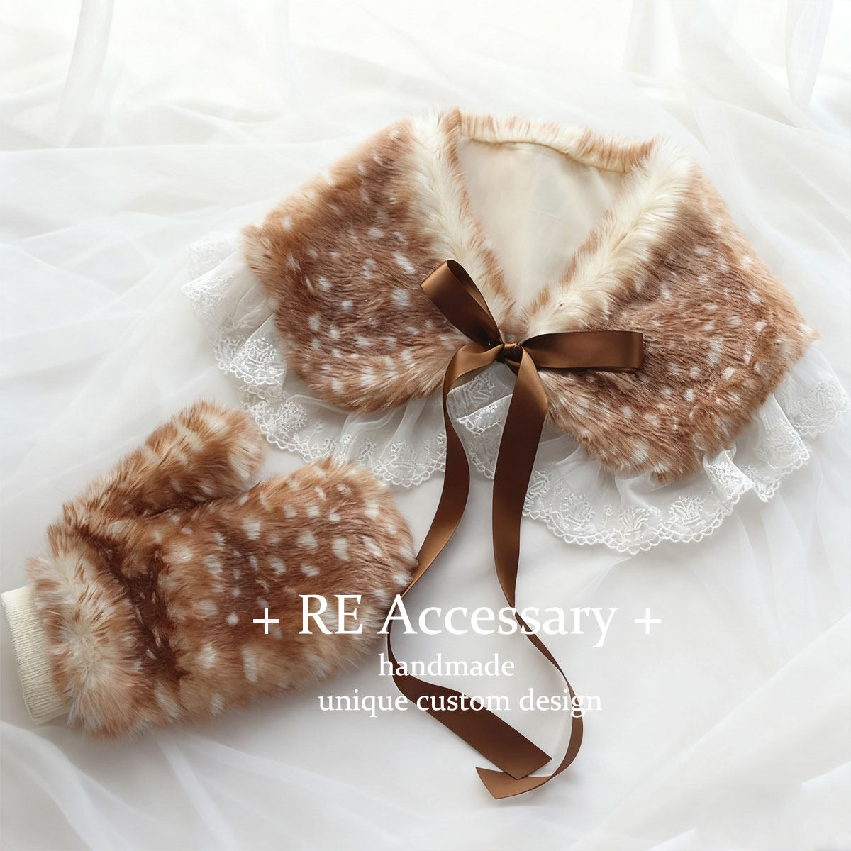 新年lolita保暖森系小鹿毛绒披肩手套袜套仿皮草CLA圣诞套装