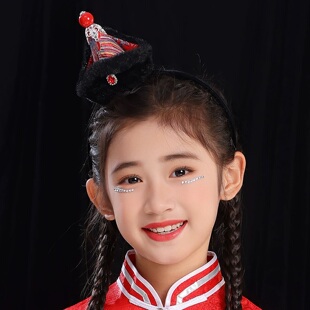 儿童蒙古袍头饰女童蒙古族发卡小帽子蒙古族演出发饰女蒙古袍配饰