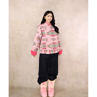 复古民族风夹棉卫衣开衫撞色马蹄袖口少女外套立领盘扣新中式上衣