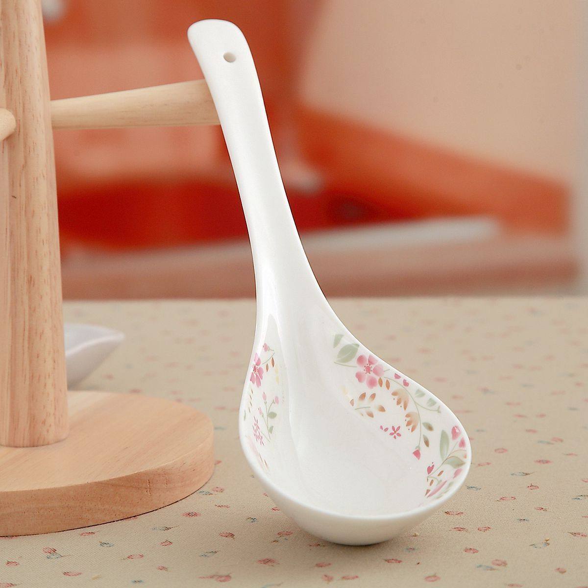 陶瓷骨瓷大号家用餐具大号汤勺长柄汤勺粥勺大调羹马勺花纹日式