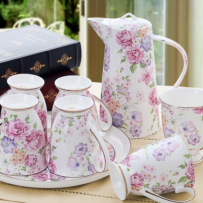 骨瓷水具带托盘套装大容量杯壶