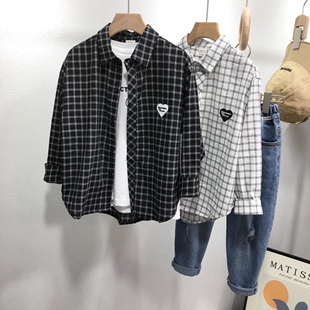 卡芙恰恰儿童黑白格子衬衣春款新品男孩休闲上衣男童衬衫601