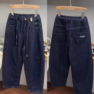 子儿童老爹裤 中大童宽松裤 99528 2025冬男童加绒牛仔裤 牛哆哆童装