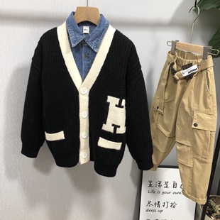 卡芙恰恰童装冬季新款儿童毛衣开衫男童韩风外套中大童潮3216