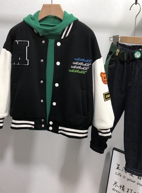 牛哆哆童装小熊棒球服冬新款拼色夹克男童女童宽松外套33513