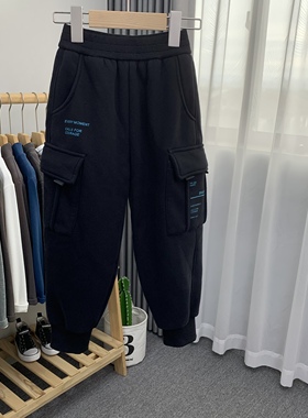 木瓜汁童装冬新款儿童一体绒运动裤男女童休闲卫裤工装裤56758