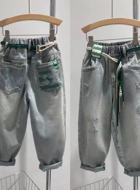 卡芙恰恰童装春季新款韩版男童百搭宽松牛仔裤长裤中大童18801