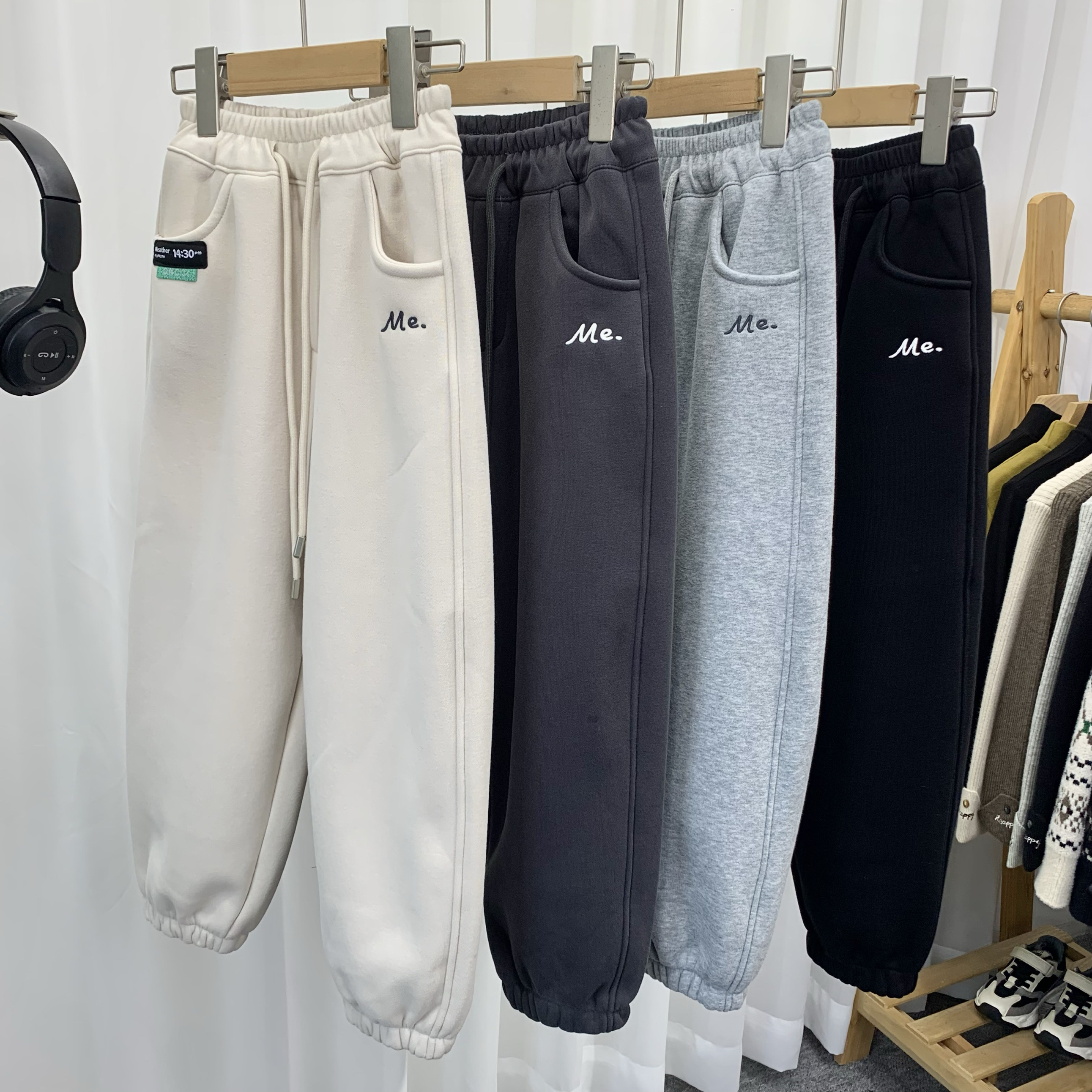 牛哆哆童装冬新款男女中大童韩版休闲一体绒运动裤卫裤37829