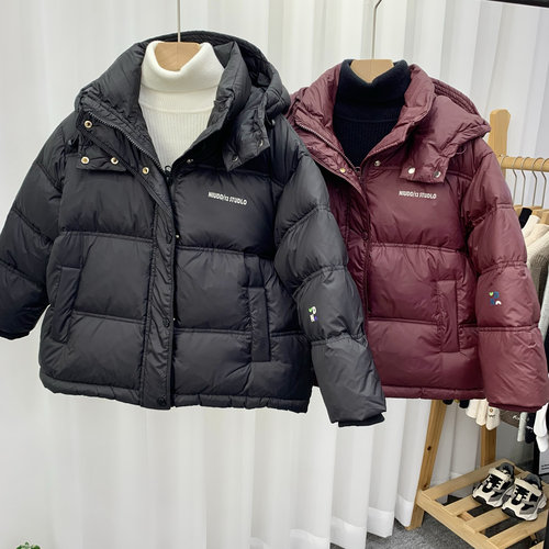 牛哆哆童装冬款儿童韩版连帽羽绒服男女童90白鸭绒外套54419