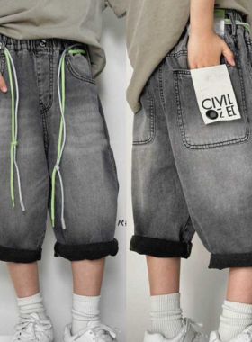 卡芙恰恰2025夏季新款韩版男童软牛仔中裤中大童薄款七分裤35055