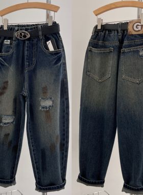 卡芙恰恰春秋款新款儿童男女童牛仔裤百搭长裤老爹裤潮245014